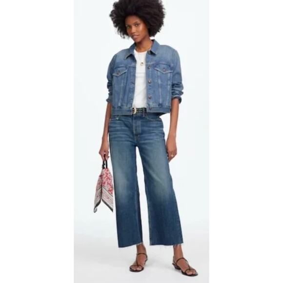 NWOT Madewell Low Slung Baggy Crop Jeans 23 Blue 100% Cotton Raw Hem - Picture 1 of 10